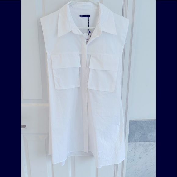 Zara Tops - Women’s Zara white oversized sleeveless shirt in size XL.  Brand new with tags!